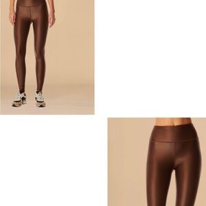 Noli Brown Leggings with Shiny Finish and Wide Waistband